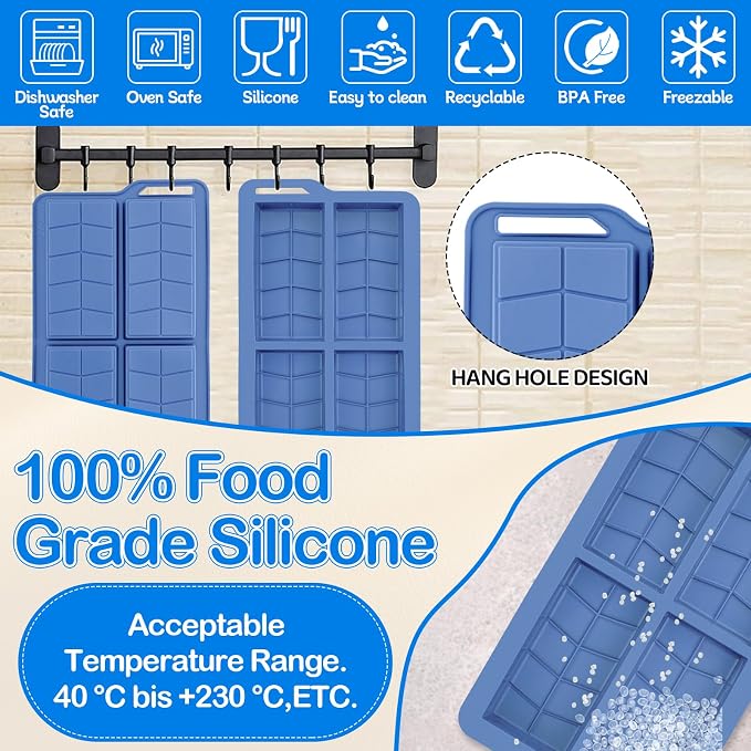 3pcs Dubai Chocolate Mold Silicone 0.82 Inch Deep,Chocolate Bar Molds Non-Stick Flexible Thick Homemade Chocolates Candies and Desserts(Blue) - Image 5