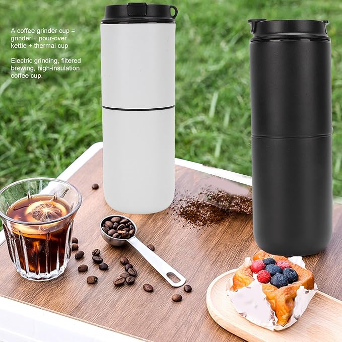 Keenso Electric Coffee Maker with Mill Portable Rechargeable 350ML Coffee Machine for Camping Office Travel (Black) - Image 5