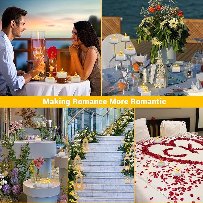 Battery Operated Tea Lights (24 Pack), Realistic Flickering Flameless Candles (200+ Hours), Soft Amber Glow for Home Decor, Dinner Party, Mother's Day Gift & Relaxation (Warm Yellow) - Image 3