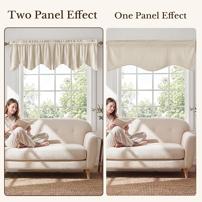 Beige Window Valance Curtains 52x18 Inch 1 Panel | Luxury Velvet Wavy Scalloped Window Treatment, Versatile Small Window Drapes for Kitchen, Bathroom, RV, Living Room - Image 7