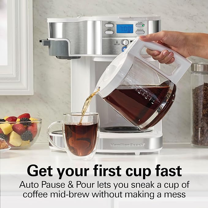 Hamilton Beach 2-Way Programmable Coffee Maker & Single Serve Coffee Maker | 12 Cup Glass Carafe | White with Stainless Steel Accents | 49933 - Image 8