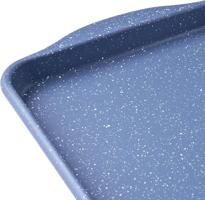 Set of 2 Blue Speckle Nonstick Carbon Steel Baking Cookie Sheet Pans, 11 x 15 & 13 x 18 Inch Oven Safe Bakeware Trays for Cookies, Pastries & Vegetable Roasting - Image 3