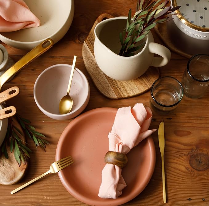 Bloomhouse - Two Time Oprah's Favorite Things Winner - Corsica Clay 12-Piece Stoneware Rustic Reactive Glaze Dinnerware Set - Stackable Plates Bowls Set Service for 4 - Matte Burnt Apricot Terracotta - Image 7