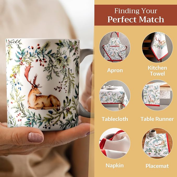 Maison d' Hermine Coffee Mug with Handles Tea Cups (12 Ounce, Pack of 2) | Fine Bone China Coffee Mugs for Hot Beverages Cappuccino Latte Home Restaurant Hotel Spring Summer -Holly Time - Image 6