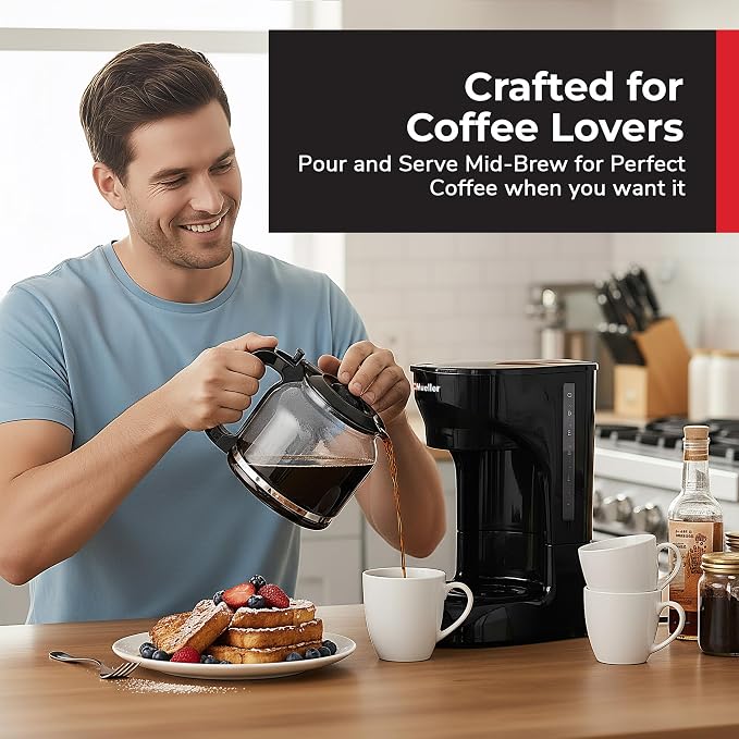 Mueller 12-Cup Drip Coffee Maker | Borosilicate Carafe, Auto-Off, Reusable Filter, Anti-Drip, Keep-Warm Function - Image 8