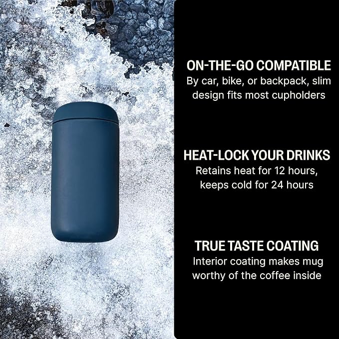 Fellow Carter Move Ceramic Lined Travel Coffee Mug 12 oz Stainless Steel | No Metallic Taste Coffee Tumbler, Leak-Proof Lid, Dishwasher Safe, Hot 12Hr Cold 24Hr, BPA-Free, Fits Cup Holders, Stone Blue - Image 3
