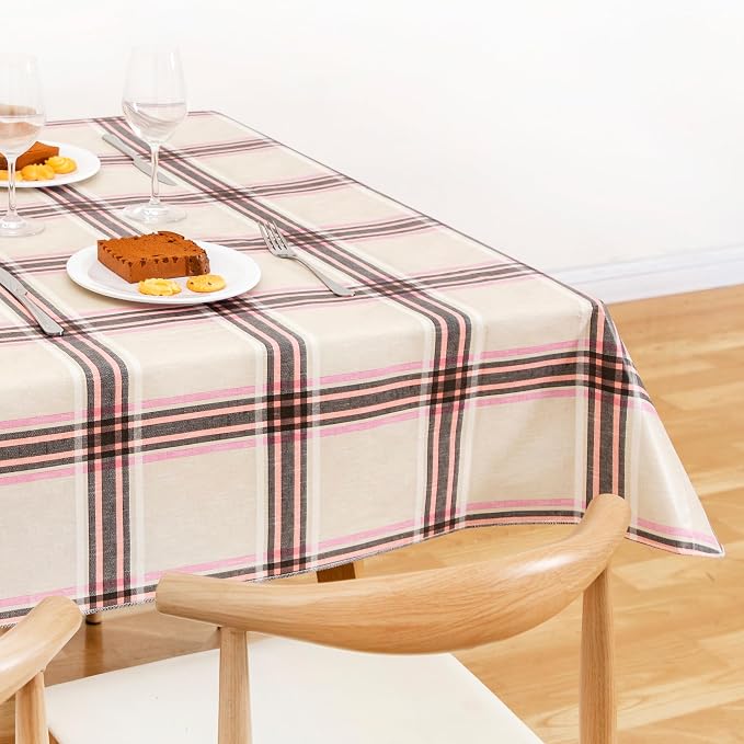 FIFTY FEET 70 * 52 Inch Rectangle Tablecloth, Vinyl Tablecloth with Flannel Backing for Rectangle Tables Waterproof, Spill Proof Plastic Picnic Table Cover for Dining/Camping/Indoor/Outdoor(Plaid-D) - Image 9