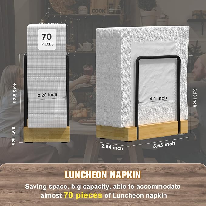 Wican Napkin Holder for Table, Bamboo Iron Standing Napkin Dispenser | Kitchen Dining Table Farmhouse Cocktail Picnic Rustic Wood Holders, Mail Bills, Suitable Dining Room Decors, Black & Yellow - Image 8