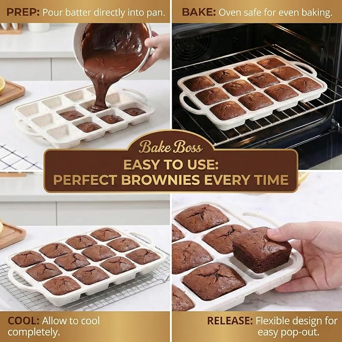 Silicone Brownie Pans with Dividers - 2 PACK - CREAM | Metal Reinforced Silicone Brownie Pans for Baking, Nonstick Brownie Pan, Easy Release Surface, Dishwasher Safe - Image 5