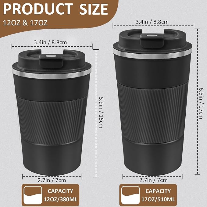 4 Pack Insulated Coffee Mug with Lid 12oz Travel Coffee Tumbler Stainless Steel Reusable Coffee Cups Thermal Coffee Mug for Hot and Iced Cold Drinks, Black - Image 2