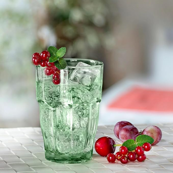 Bormioli Rocco Rock Bar 12.5 oz. Long Drink Stackable Tempered Beverage Glasses for Cold Drinks, Water, and Cocktails, Set of 6, Mint Green - Image 7