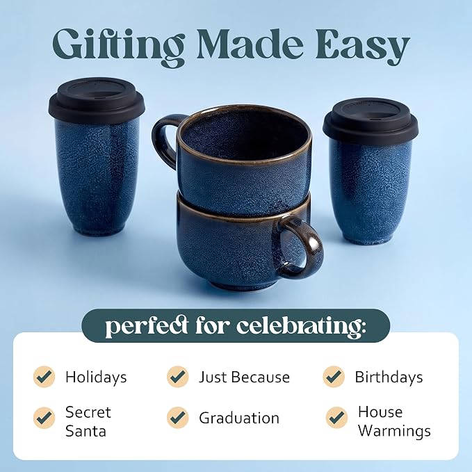 NOVA CERAMICS Coffee Tumbler – Travel Mug - On the Go Coffee Mug – Microwave & Dishwasher Safe Green Coffee Tumbler - Gifts For Women Men Him Her – 16oz – Abyss - Image 7