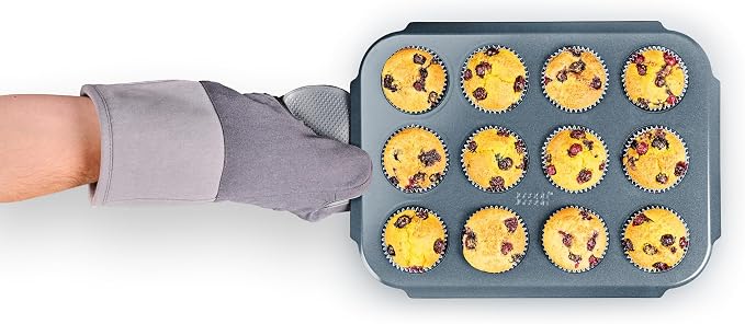 Joseph Joseph Nest™ Bake 12-Cup Non-Stick Muffin Tray, Carbon Steel, Easy-Pull Handles, Stackable, Space-Saving Design, 10-Year Guarantee - Image 2