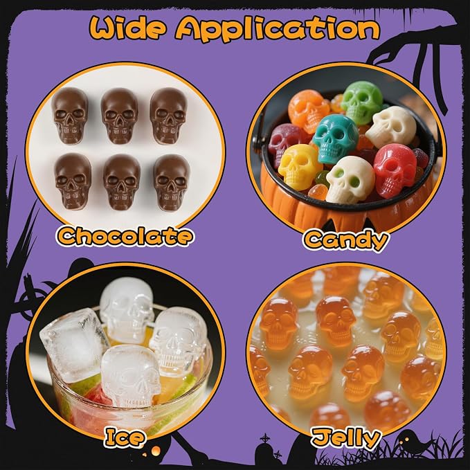 Skull Chocolate Molds, 2 Pack Halloween Skull Candy Molds 20 Cavity | Non-Stick Skulls Silicone Mold for Gummy Jelly Ice Cube 3D Cookies Cupcake Decora, Halloween Party, Pirate Birthday, Gothic - Image 3