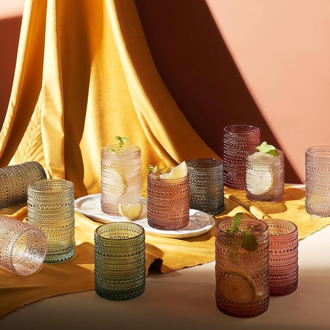 Hobnail Highball Glasses, Vintage Beaded Tumblers Set of 12, 14 & 11 oz | Vintage Beaded Design, Embossed Bubble Texture, Comfortable Grip, Ideal for Water, Whiskey, Cocktails, Wine & Mixed Drinks, - Image 5