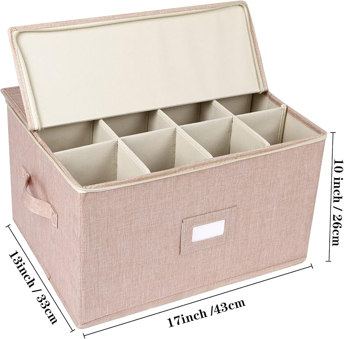 Wine Glass Storage Box, Stemware Storage Containers Cases with Dividers | Stackable Moving Supplies for 12 Wine Glasses, Drinkware , Glassware or Crystal, Hard Top and Stackable (Beige) - Image 4