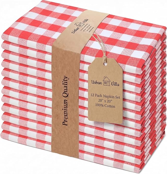 Urban Villa Cloth Napkins Cotton 12x12 (Set of 12) Red by CottonTrends