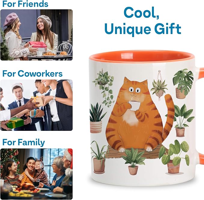 Hyturtle Cute Orange Cat Coffee Mug Gifts For Cat Mom, Plant Decor Gifts | Birthday Christmas Gift for Plant Lovers, Gardeners, Premium 11oz Two Tone Orange Ceramic Tea Cup, Perfect for Daily Drinks - Image 5
