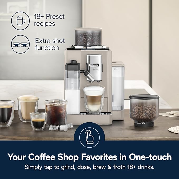 De'Longhi Rivelia Automatic Espresso Machine, Grinder, Milk Frother, Beige | #1 Worldwide Espresso Machine Maker, Removable Bean Hoppers, 18 One-Touch Recipes, Milk Frother, 4 Unique Colors - Image 2