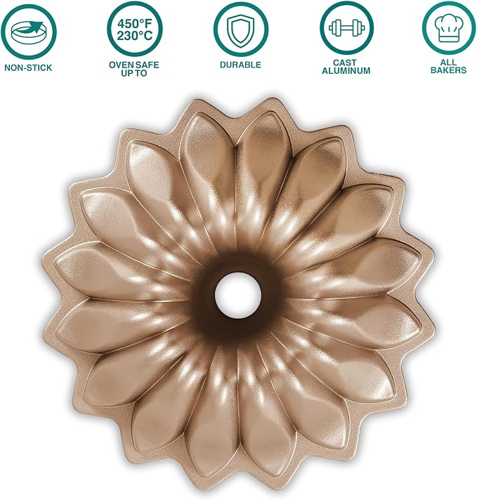 Baker's Secret for Fluted Cake Pan, Fluted Cake Pans, Die Cast Aluminum Cake Pans, 2 Layers Non-stick Coating, Novelty Cake Pan, 7.2 Cups Capacity - The Cast Aluminum Collection (Spring Water) - Image 3