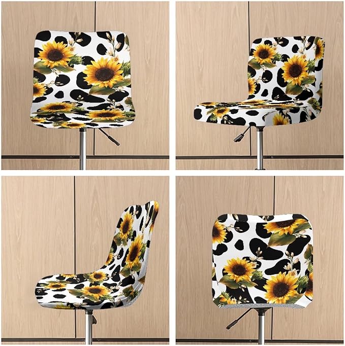 Cow Print Sunflower Bar Stool Covers High Stool Chair Cover for Party Kitchen Club, Reusable Washable 2 Pcs Bar Stool Covers Decorative Covers - Image 6