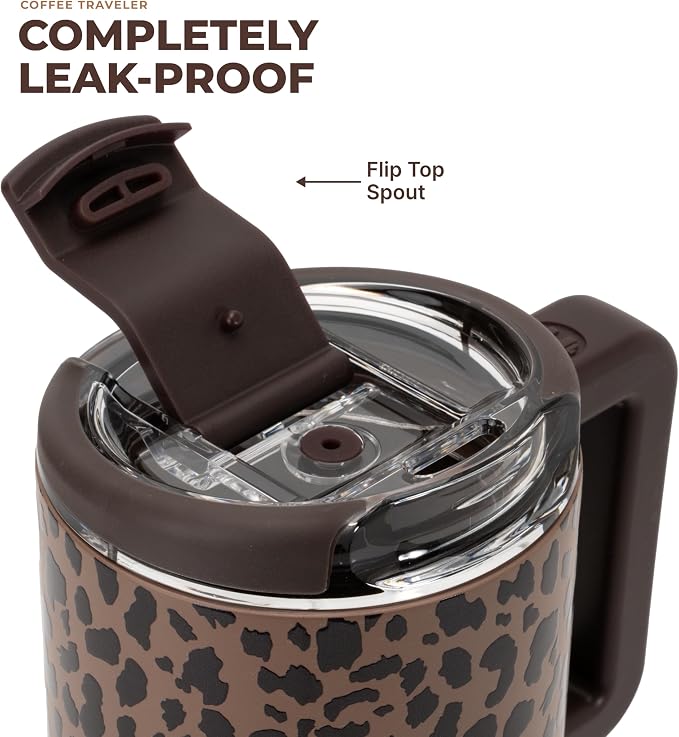HydroJug Coffee Traveler 20oz Ceramic-Lined Mug with Handle, Brown Leopard - Image 4
