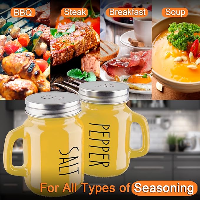 Yellow Salt and Pepper Shakers Set - Yellow Kitchen Decor and Accessories for Home Restaurants Wedding - Glass Salt and Pepper Set for Cooking Table, RV, BBQ, Easy to Clean & Refill - Image 5