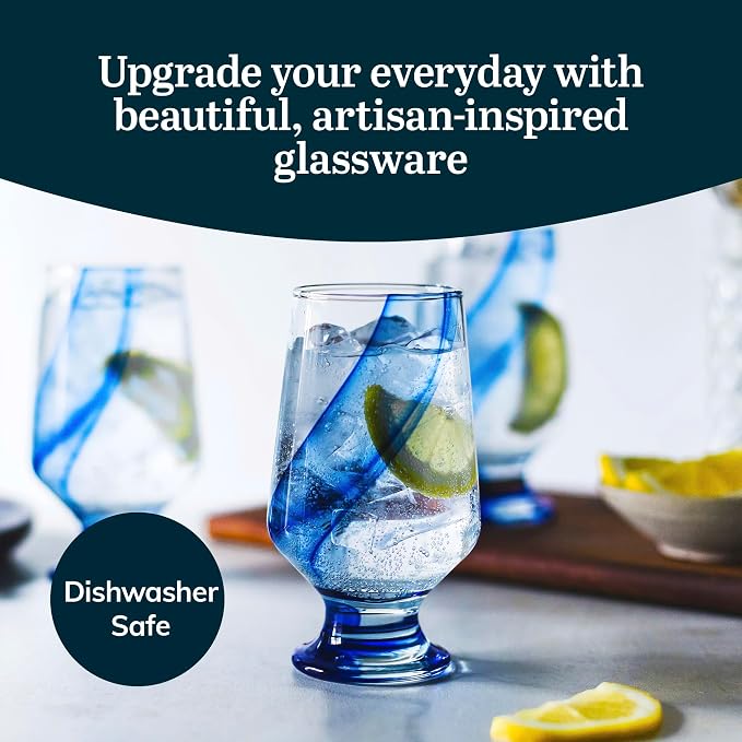 Libbey Blue Ribbon Goblet Glasses, Artisan Inspired, Durable Water Goblets Set of 8, Clear, Stemmed Water Glasses to Showcase Sodas, Cocktails - Image 2