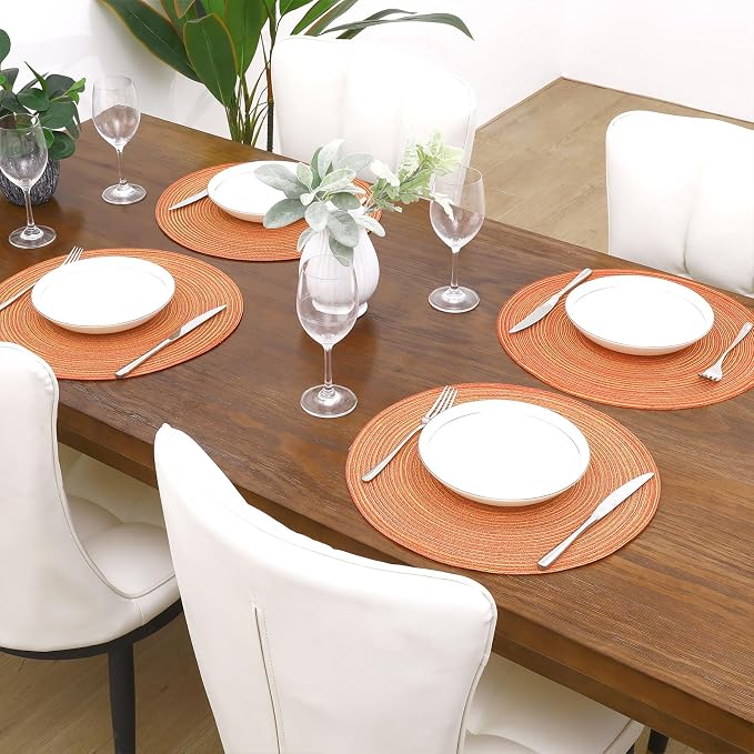 SHACOS Round Braided Placemats Set of 8 Fall Place Mats Washable Polyester 15 inch Round Table Mats for Dining Table Wedding Party Decor (Fall Color Mix, 8) - Image 3