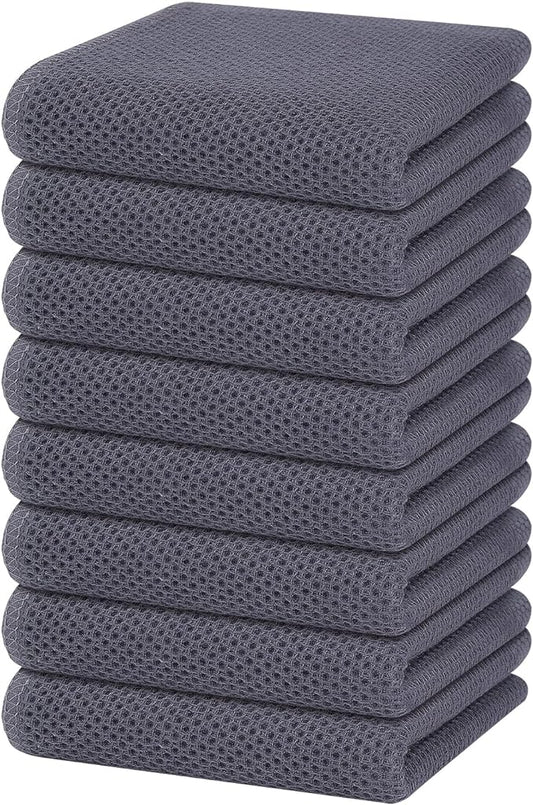 Homaxy 100% Cotton Waffle Weave Kitchen Dish Towels 8-Pack, Dark Grey | 13 x 28 Inches, Ultra Soft Absorbent Dish Towels, Quick Drying Cleaning Towels by Homaxy