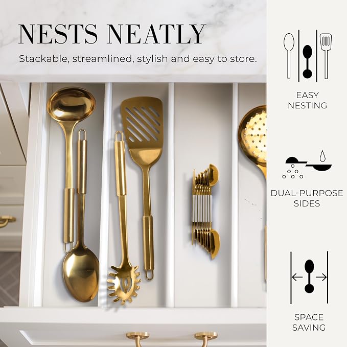 Styled Settings White and Gold Measuring Spoons with Leveler, 8-Piece | Dual-Sided, Stackable, Stainless Steel Magnetic Measuring Spoons Set - Fits in Spice Jars, White and Gold Kitchen Accessories - Image 9