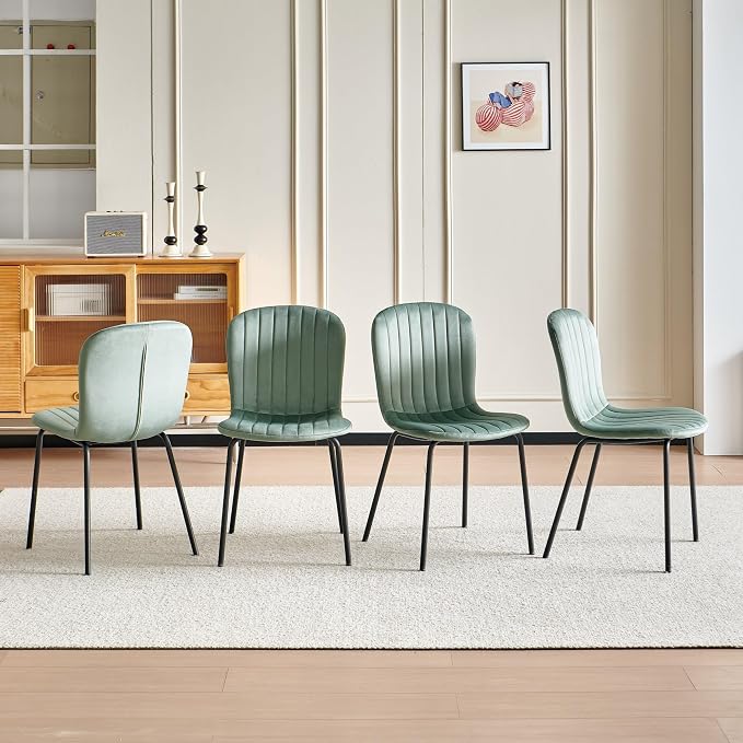 Green Velvet Dining Chairs Set of 4, Modern Kitchen Chairs with Metal Legs, Space-Saving Small Armless Chairs for Dining Living Room Apartment Restaurant by SQPFTW