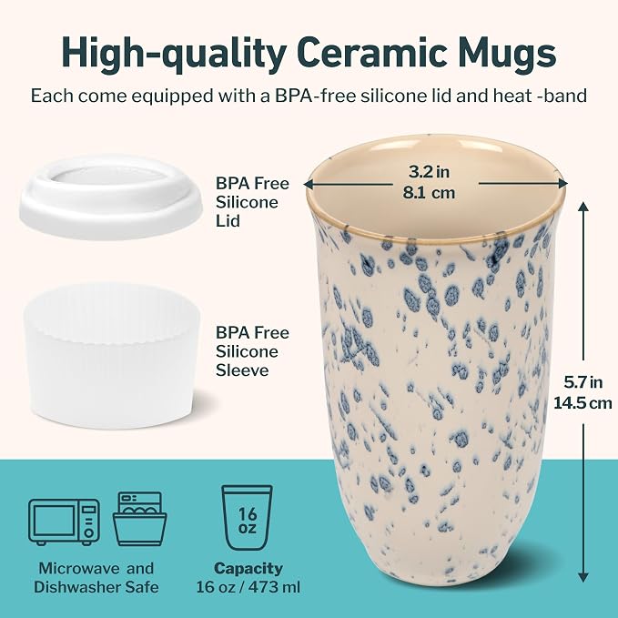 NOVA CERAMICS Travel Coffee Mug– Travel Coffee Tumbler – On the Go Coffee Mug – Microwave & Dishwasher Safe Green Coffee Tumbler - Gifts For Women Men Him Her – 16oz – Orchid - Image 3