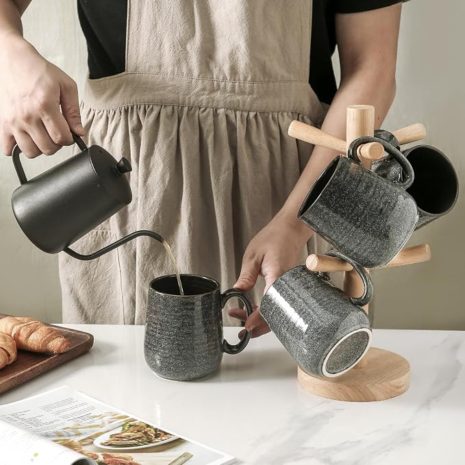 HASENSE Ceramic Coffee Mugs - 15 OZ Large Coffee Cups Set of 4 with Handle for Hot Beverage, Porcelain Latte Mugs for Tea, Milk, Cocoa, Cappuccino and Mocha, Microwave and Dishwasher Safe, Grey - Image 5