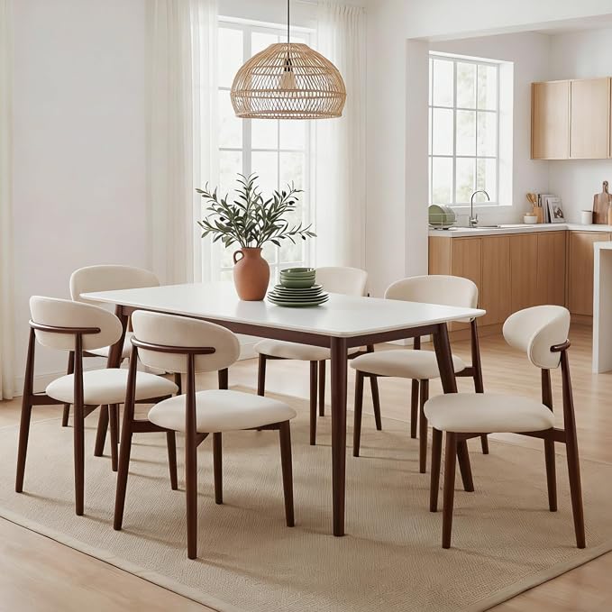 UVV Dining Chairs Set of 6, Metal Kitchen Chairs with Modern Fabric Upholstered for Dining Room, Beige - Image 2