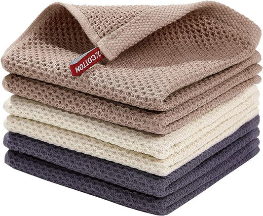 Homaxy 100% Cotton Waffle Weave Kitchen Dish Cloths 6-Pack, Mixed Color | 12 x 12 Inches, Ultra Soft Absorbent Dish Towels, Quick Drying Dish Rags with Hanging Loop by Homaxy