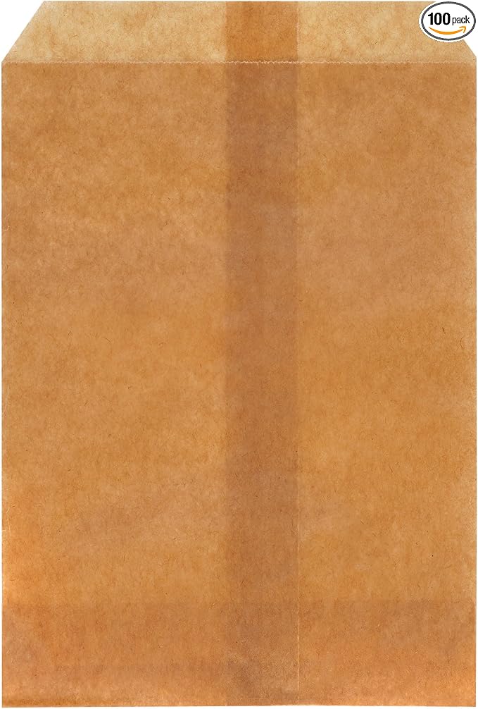 Quotidian Brown Waxed Kraft Paper Snack Bags Fold-Top 6x9 Inch, 100 Count | Great for Treat Candies Merchandise Popcorn Soap (15 x 22.8cm) by Quotidian