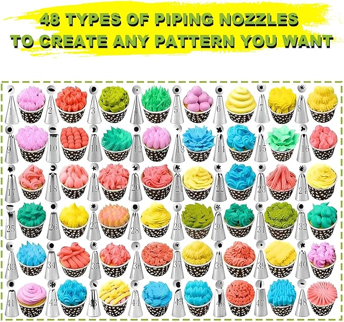 Dessert Decorating Syringe Set, Frosting Piping Kit icing piping kit 54 food-grade stainless steel piping nozzles for Baking, Decorating Cupcake, Deviled Eggs, Pink