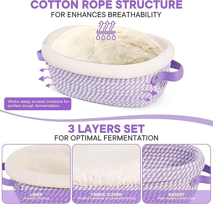 Sourdough Starter Kit - 41OZ Glass Starter Jar, 2 Cotton Rope Banneton Bread Proofing Basket, Sour Dough Kit Tools Complete Sourdough Bread Baking Supplies - Great for Bakers Wife Mom