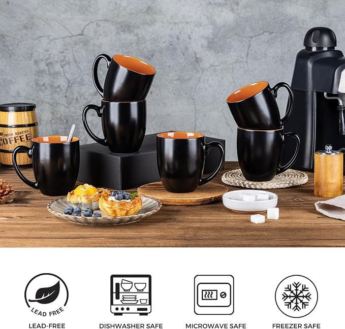 GBhome 16oz Coffee Mugs Set of 6, Large Ceramic Coffee Mugs for Man, Woman, Dad, Mom, Modern Coffee Mugs Set with handle for Tea/Latte/Cappuccino/Milk/Cocoa. Dishwasher&Microwave Safe,Orange - Image 5
