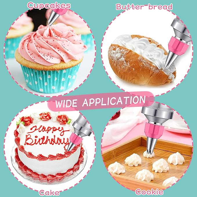 Dessert Decorating Syringe Set, Pink Icing Decoration Set Stainless Steel Cupcake Injector/Decorating Icing Set with 6 Nozzle, 3 Scrapers, 2 Brushes for Baking Biscuit Cake Decoration