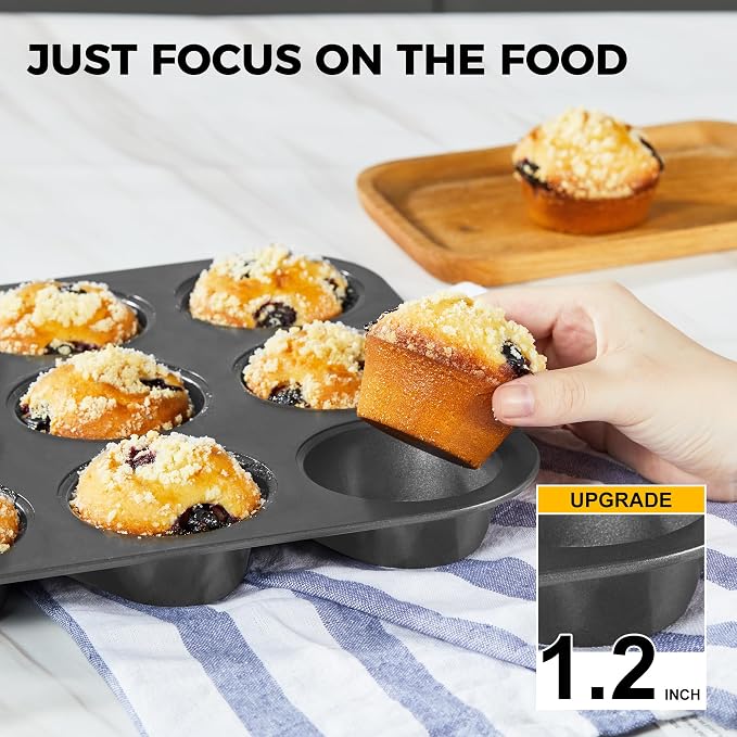 Muffin Pans with 120 Natural Parchment Liners, Nonstick Cupcake Baking Tray for Oven, Premium Standard Size, 12 Cup, 2 Pack, Dark Grey - Image 5