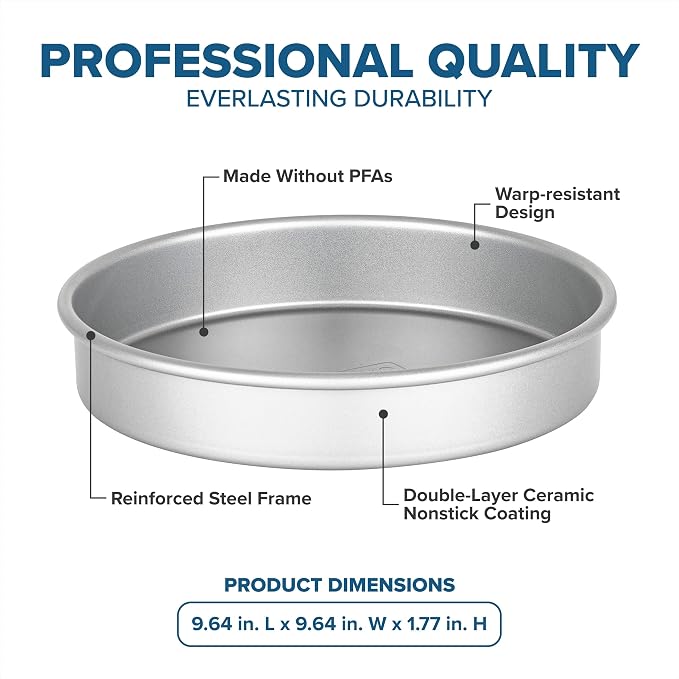 Viking Premium 9-Inch Nonstick Ceramic Round Cake Pan, Made without PFAS, Heavy Gauge Aluminized Steel Baking Pan with Reinforced Iron Frame, Even Heating Bakeware, Oven Safe to 475F, Silver - Image 4