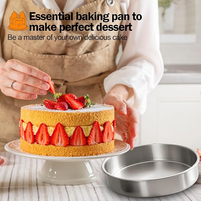 9 Inch Round Cake Pans Set of 2 with 100 Pieces Parchment Paper | Stainless Steel Round Cake Pans For Layered Cakes, No Coating Smash Baking Pan, Mirror Finish Dishwasher Safe Cake Mold - Image 5