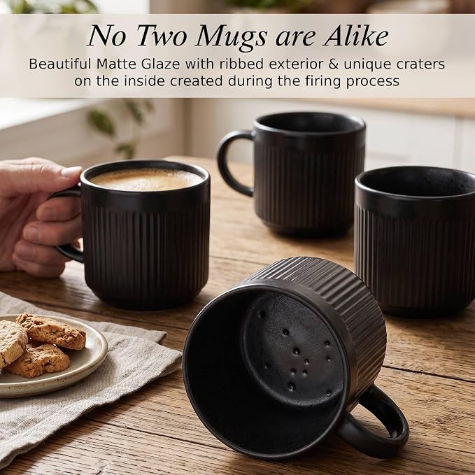 SANGO Anderson Black Coffee Mugs Set of 4, 16.5 oz Stoneware Coffee Mug Set, Big Ceramic Tea Cup with Matte Glaze for Cappuccino, Latte, Large Coffee Cups with Handle, Microwave & Dishwasher Safe - Image 2