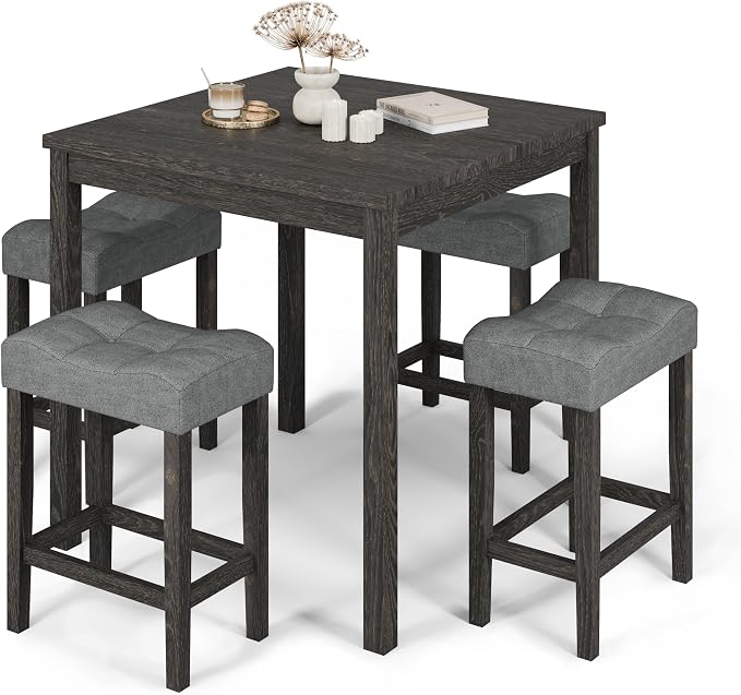 allamazing 5-Piece Counter Dinner Height Table Set, Indoor Modern Rectangular Dining Table Furniture Set for Kitchen, 35 inch Dining Table with 4 stools (1+4 Black) by allamazing