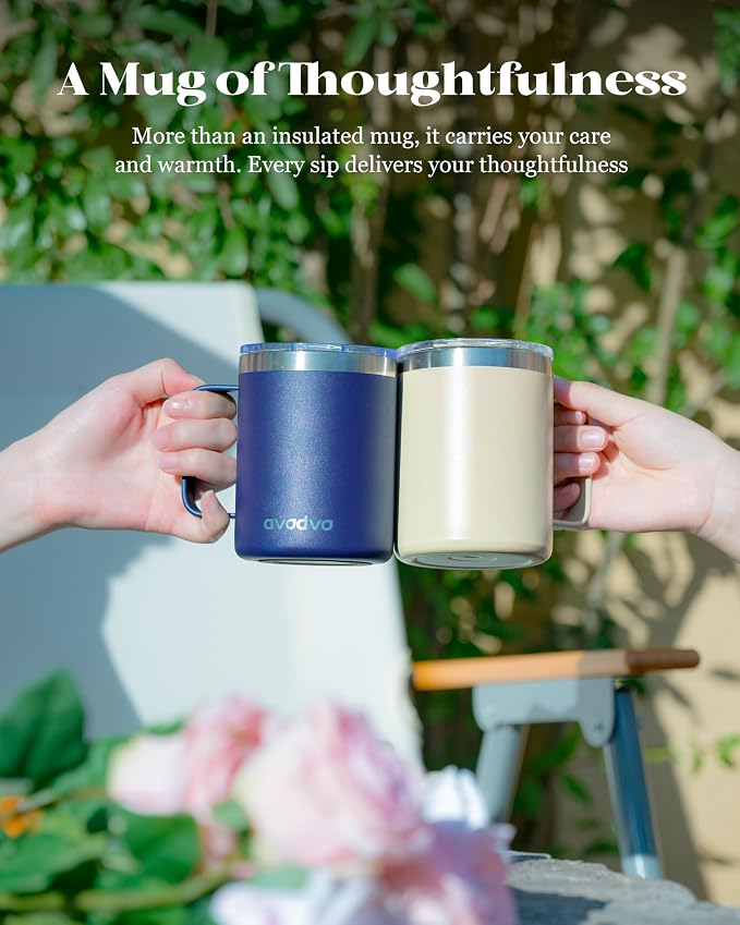 12oz Insulated Coffee Mug with Lid – Includes Two Lids, Stainless Steel Coffee Travel Mug with Handle, Double Wall Vacuum Insulated Camping Mug for Home, Office & Outdoor, Brown - Image 8