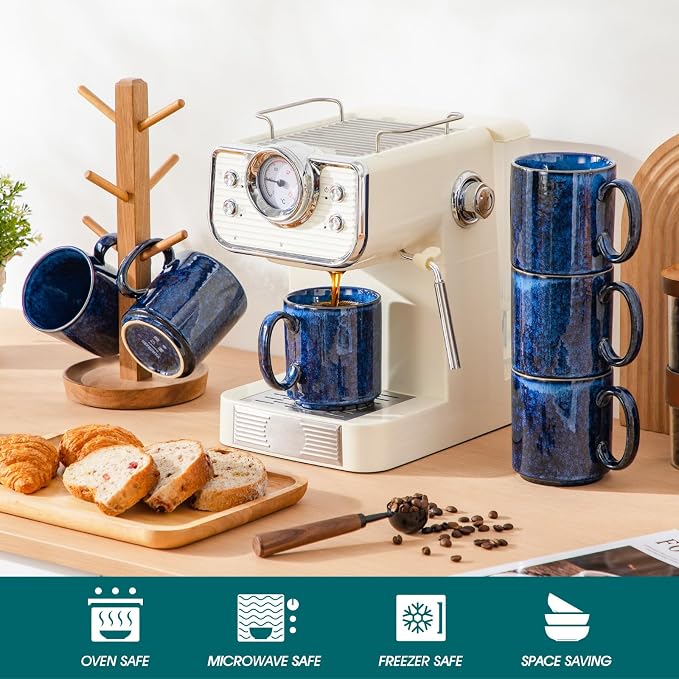 vancasso STARRY Ceramic Coffee Mugs Set of 6, 16 oz Large Coffee Cups for Latte, Cappuccino, Tea & Hot Cocoa, Artisan Modern Style for Coffee Bar, Home & Kitchen, Microwave & Dishwasher Safe, Blue - Image 4