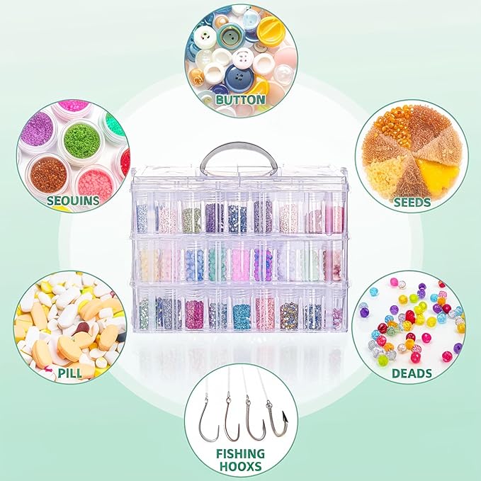 Diamond Painting Storage Container, 3-Tier Bead Organizer Box with 150 Slots, Stackable Crafts Organizers for DIY Diamond Art Craft Jewelry Bead Storage