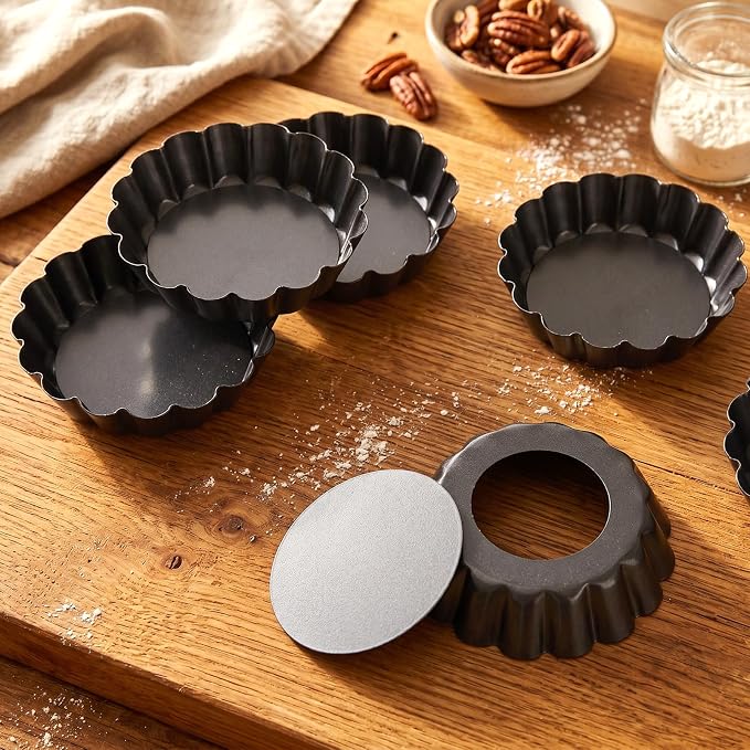 18 Packs Mini Tart Pans 3 Inch, Carbon Steel Egg Tart Molds with Removable Bottom & Nonstick Coating – Round Fluted Quiche Pans for Pie, Cheesecake, Muffins, Desserts (Black) - Image 7